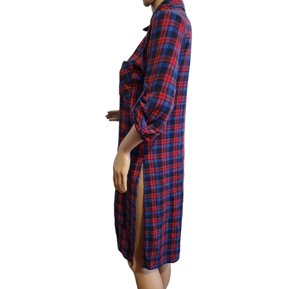 Red & Blue Stylish Plaids! Versatile, Side splits, Chest Pockets, Knee Length SM - Picture 15 of 16